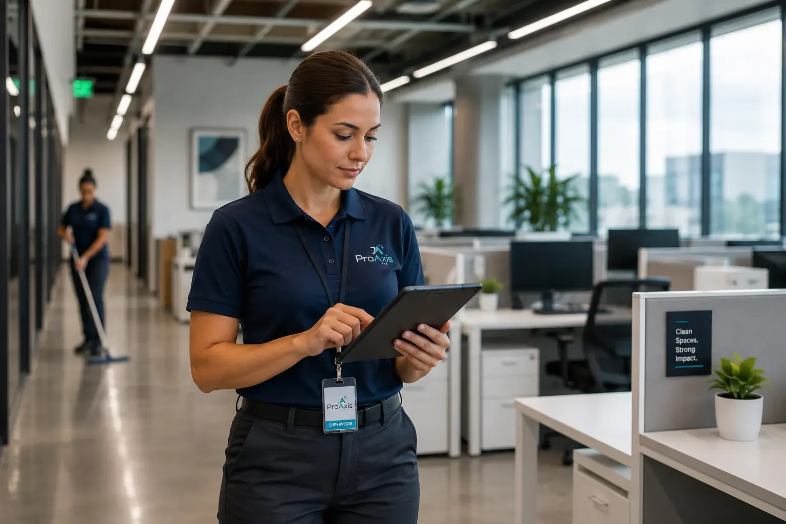 Supervisor performing a quality inspection with a tablet
